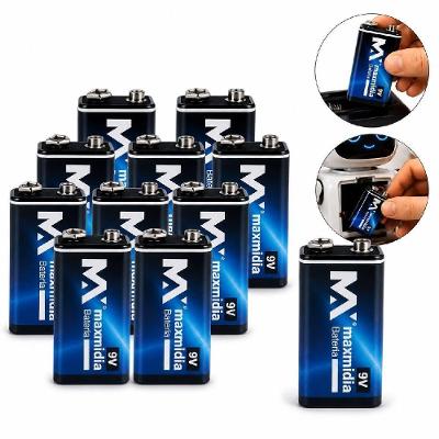Kit Bateria 9V MAX-313004 Longa Duracao para Eletronicos Alarmes Controles 10 Unidades