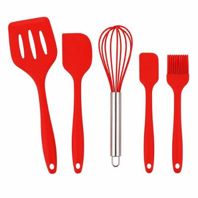 Jogo de Utensílios de Cozinha em Silicone Vermelho 5 Peças Antiaderentes com Cabos Ergonômicos