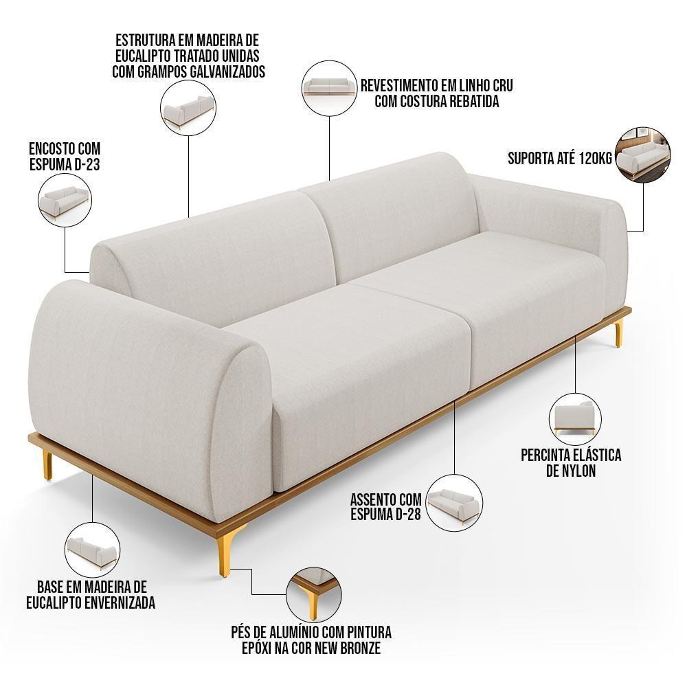 Sofá 03 Lugares Para Sala De Estar Kiev 230 Cm Cru C-443 - 5