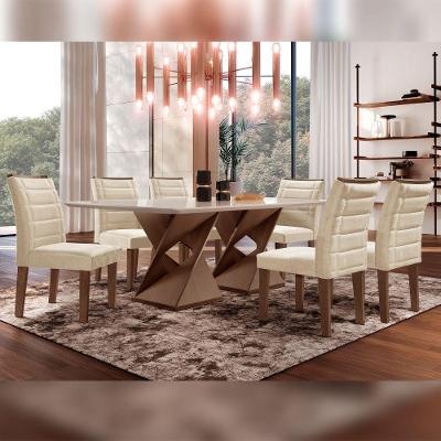Conjunto Sala De Jantar Genova Tampo Vidro Com 6 Cadeiras Chocolate/off White/veludo Bege