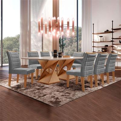 Conjunto Sala de Jantar Genova 8 Lugares Tampo em Vidro Cinza 200CM Cel Móveis