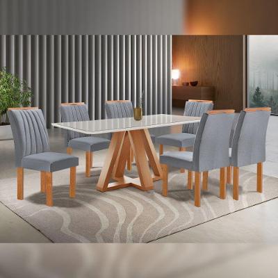 Conjunto Sala de Jantar Kyra 6 Lugares Tampo em Vidro Suede Grafite 170CM Cel Móveis