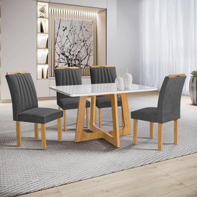 Conjunto Sala de Jantar Arizona 4 Lugares Tampo em Vidro com Cadeiras em Veludo Grafite Cel Móveis
