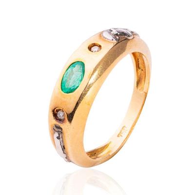 Anel AN444CATTOL21.9 Ouro 18k Esmeralda com Diamantes Brancos Unissex