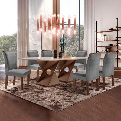 Conjunto Sala de Jantar Genova 6 Lugares Tampo em Vidro com Cadeiras Veludo Grafite 170CM Cel Móveis