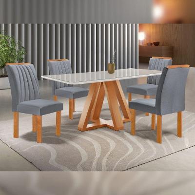 Conjunto de Jantar Kyra 4 Lugares Tampo Vidro Suede Grafite 120CM Cel Móveis