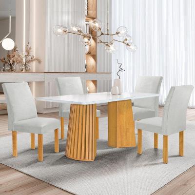 Conjunto de Jantar Stella 4 Lugares Tampo em Vidro Off White 120CM Cel Móveis