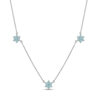 Gargantilha Três Flores em Prata 925 com Zircônias Mint Green Feminino