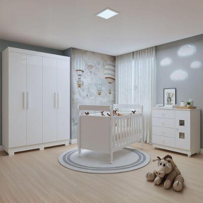 Quarto Bebê Completo Lipe 7 Gavetas MDF 70CM Branco Tigus Móveis Guarda Roupa Berço