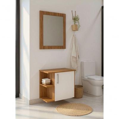 Gabinete para Banheiro Moscou com Espelho 1 Porta Basculante MDF 50CM Amadeirado On Móveis
