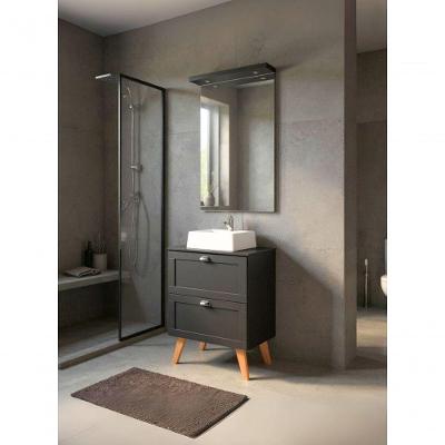 Gabinete para Banheiro Milano 3 Gavetas MDF 60CM Grafite On Móveis com Espelho LED
