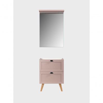 Gabinete para Banheiro e Espelho com Led Milano 3 Gavetas MDF 60CM Rosa