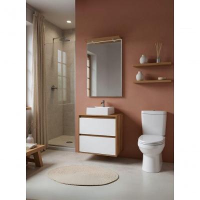 Gabinete para Banheiro Dubai 1 Porta 1 Gaveta MDF 60CM Freijo com Branco com Cuba e Espelho On