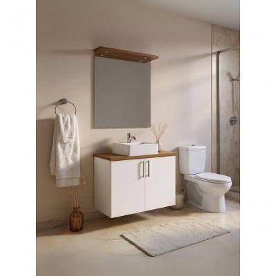 Gabinete para Banheiro com Cuba e Espelho Paris MDF 80CM Branco On Móveis