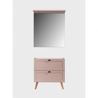 Gabinete e Espelho com LED Milano 3 Gavetas MDF 80CM Rosa On Móveis