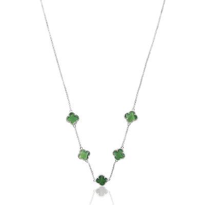 Gargantilha CADG010184VD137 Prata 925 Ágata Verde e Branco com Extensor Elo Português Feminino