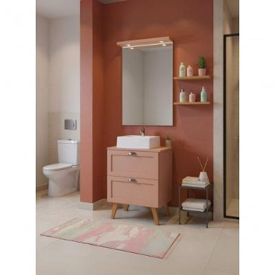 Gabinete para Banheiro Milano Sobrepor 3 Gavetas MDF 60CM Rosa com Espelho LED On Móveis