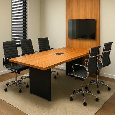 Mesa de Reunião Retangular F5 Moderno MDF 180CM Freijó com Preto F5 Office