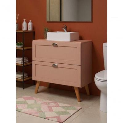 Gabinete para Banheiro Milano com Tampo e Cuba 3 Gavetas 80CM Rosa On Móveis