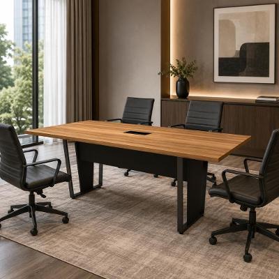 Mesa de Reunião Retangular F5 Moderno MDP 200CM Nogal com Preto F5 Office