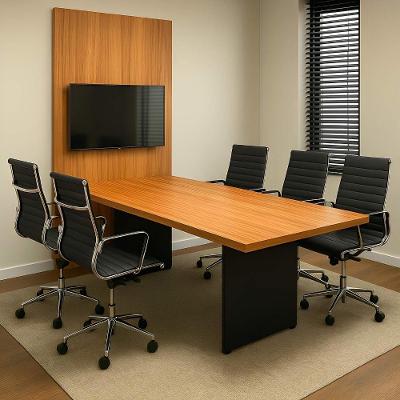 Mesa de Reunião Retangular F5 Office Moderno sem Gavetas MDF 180CM Freijó e Preto