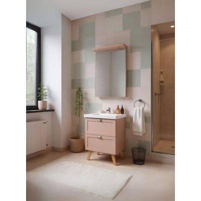 Gabinete para Banheiro Milano 3 Gavetas MDF 60CM Rosa com Cuba e Espelho LED On Móveis