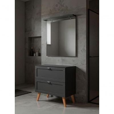 Gabinete para Banheiro Milano com 3 Gavetas e Espelho LED 80CM Grafite On Móveis
