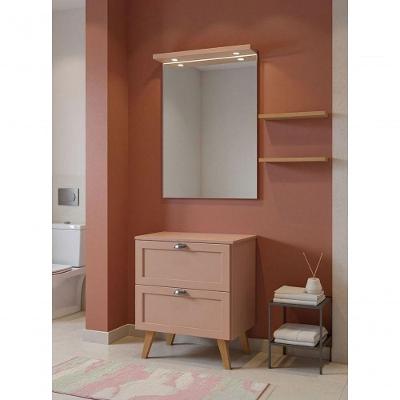 Gabinete para Banheiro Milano 3 Gavetas MDF 60CM Rosa com Espelho LED On Móveis