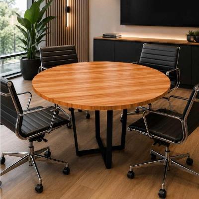 Mesa de Reunião Redonda F5 Industrial MDP 110CM Nogal com Preto F5 Office