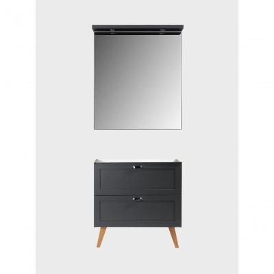 Gabinete para Banheiro e Espelho Milano 3 Gavetas MDF 80CM Grafite com LED On Móveis