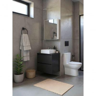Gabinete para Banheiro Dubai 1 Porta 2 Prateleiras MDF 60CM Grafite com Cuba On Móveis