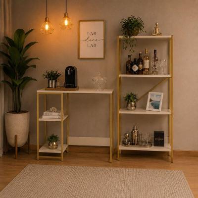 Kit Bancada Gourmet + Estante 4 Prateleiras Dourado e Off White KLM Store