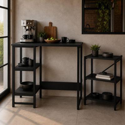 Kit Bancada Gourmet e Estante 3 Prateleiras Preto KLM Store