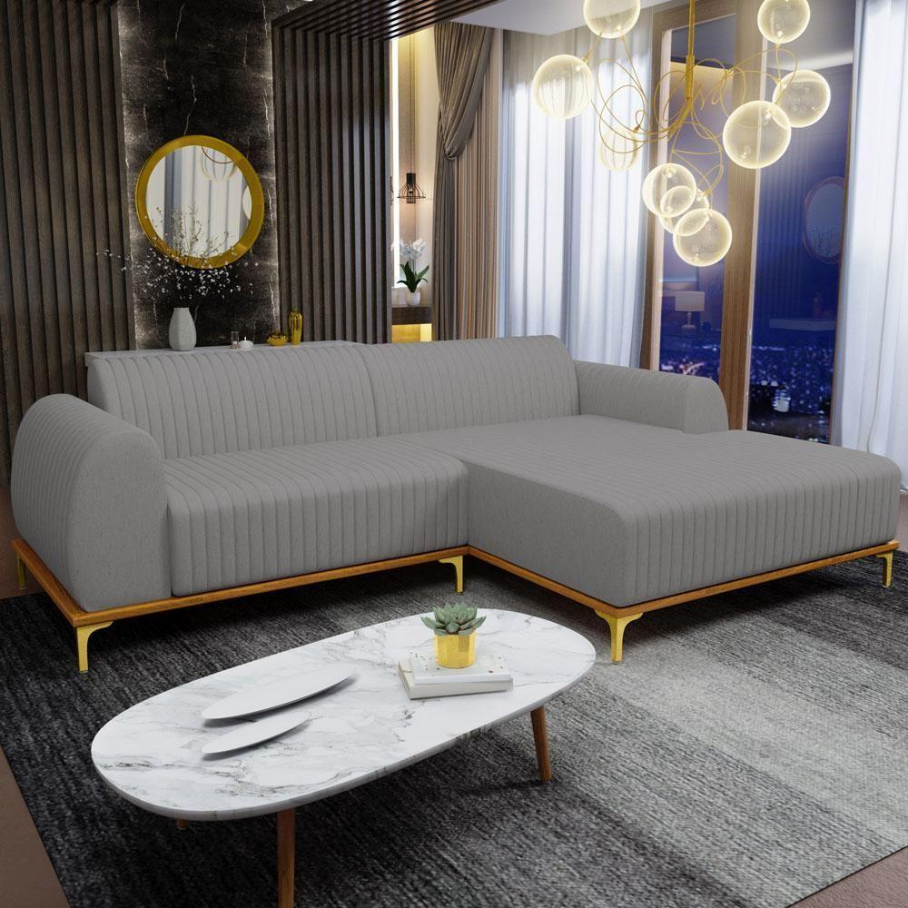 Sofá 3 Lugares Com Chaise Molino 230cm Cinza Escuro C-416 - 7