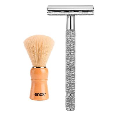 Kit Aparelho de Barbear Clássico com Pincel Cerdas Naturais Inox Enox Belliz