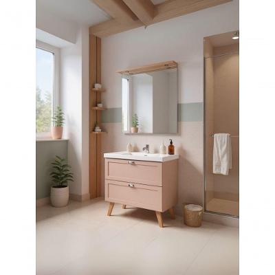 Gabinete para Banheiro com Cuba e Espelho Milano 3 Gavetas MDF 80CM Rosa com LED On Móveis