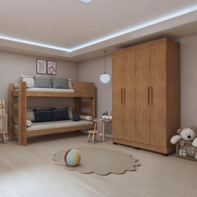 Quarto Infantil Théo com Beliche e Guarda Roupa 4 Portas MDF Amadeirado
