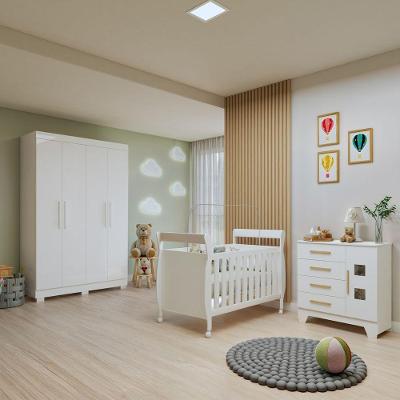 Quarto de Bebê Manu com Berço e Guarda Roupa e Cômoda 2 Portas 3 Gavetas MDF Branco Tigus Móveis
