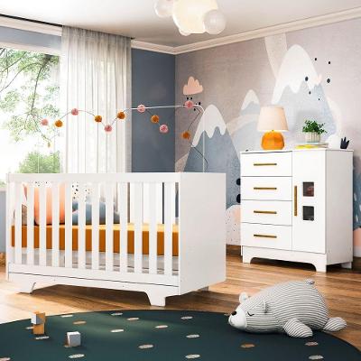 Quarto de Bebê Life Fly com Berço Mini Cama e Cômoda 1 Portas 4 Gavetas MDF Branco Tigus Móveis