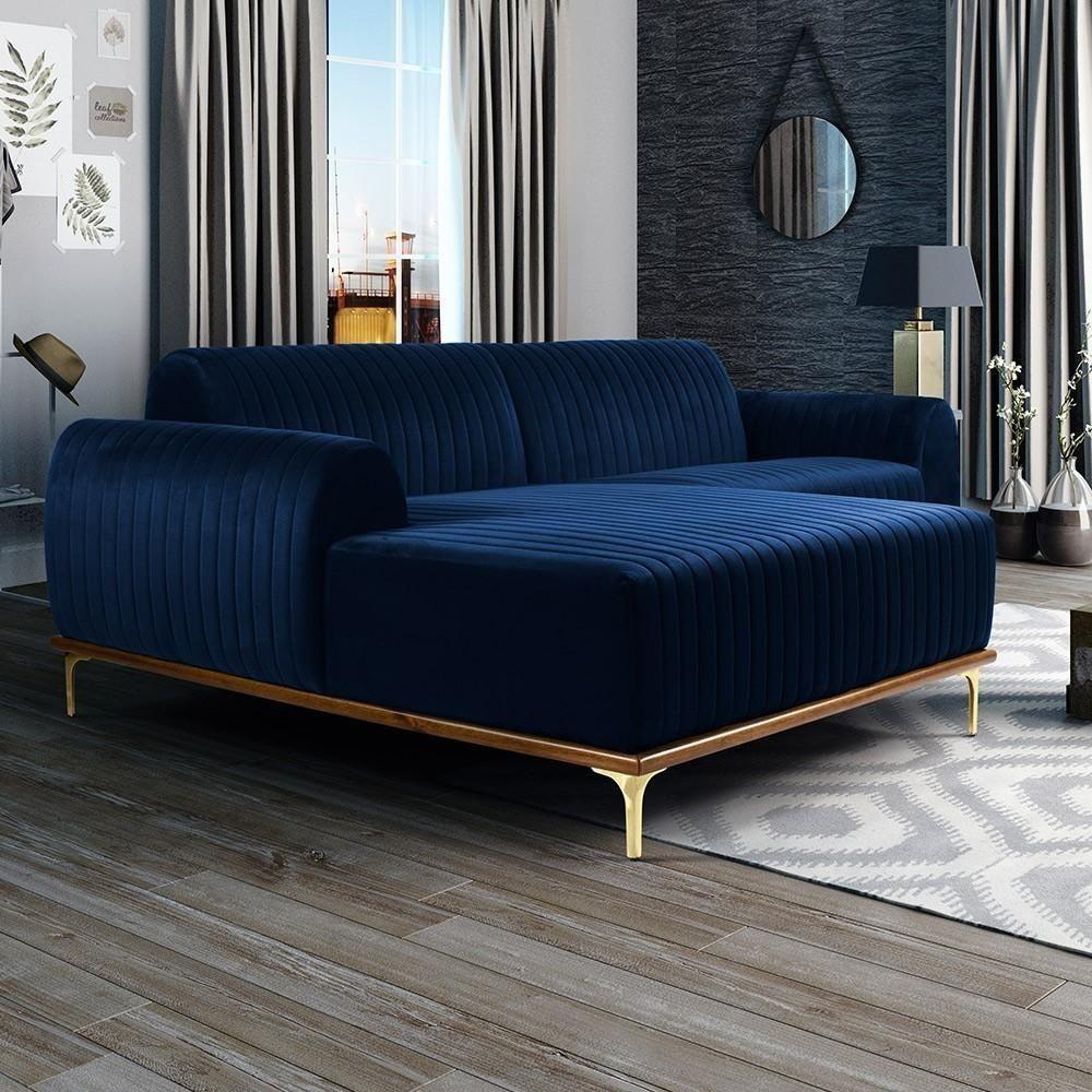 Sofá 3 Lugares Com Chaise Molino 230 Cm Azul Oxford C-304 - 3