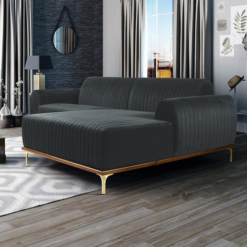 Sofá 3 Lugares Com Chaise Molino 230 Cm Cinza C-317 - 6