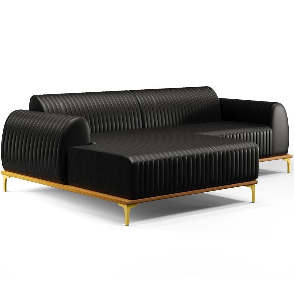 Sofá 3 Lugares Com Chaise Esquerdo Sala Estar 245cm Preto - 1