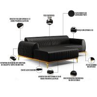Sofá 3 Lugares Com Chaise Esquerdo Sala Estar 245cm Preto