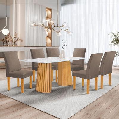 Conjunto Sala de Jantar Stella 6 Lugares Tampo em Vidro com Cadeiras em Veludo Bege Cel Móveis