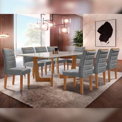 Conjunto Sala de Jantar Napoles 8 Lugares Tampo em Vidro com Cadeiras Veludo Grafite Cel Móveis