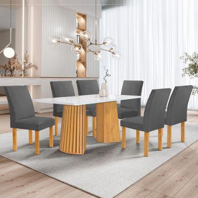 Conjunto Sala de Jantar Stella 6 Lugares Tampo em Vidro com Cadeiras Veludo Grafite Cel Móveis