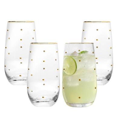 Copo Alto Linha Balls para Drink com Borda Dourada Vidro 300ML 4 Unidades Transparente Wolff