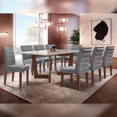 Conjunto Sala de Jantar Napoles 8 Lugares Tampo Vidro Cadeiras Veludo Grafite 200CM Cel Móveis