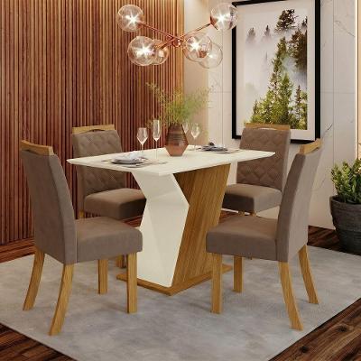 Conjunto Sala de Jantar Layla Select 4 Lugares Tampo MDF Cadeiras Suede Amêndoa 120CM Casa 812