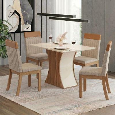 Conjunto Sala de Jantar Layla Majestic 4 Lugares Tampo MDF Cadeiras Estofadas Caramelo 120CM Casa